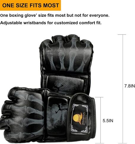 ZooBoo MMA Gloves, Half-Finger Boxing Fight Gloves MMA Mitts with Adjustable Wrist Band for Sanda Sparring Punching Bag Training (One Size Fits Most) in Saudi Arabia