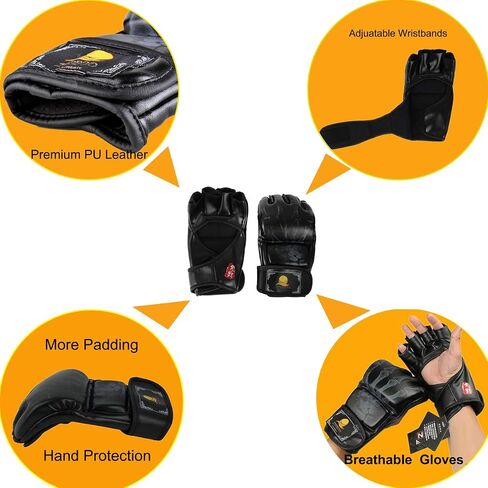 ZooBoo MMA Gloves, Half-Finger Boxing Fight Gloves MMA Mitts with Adjustable Wrist Band for Sanda Sparring Punching Bag Training (One Size Fits Most) in Saudi Arabia
