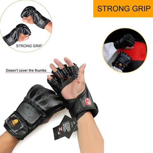 ZooBoo MMA Gloves, Half-Finger Boxing Fight Gloves MMA Mitts with Adjustable Wrist Band for Sanda Sparring Punching Bag Training (One Size Fits Most) in Saudi Arabia