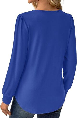 Women Long Sleeve Shirts Fall Tops Dressy Pleated Scooped Neck Tunic Tops for Leggings S-3XL in Saudi Arabia