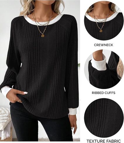 Womens Long Sleeve Shirts Crewneck Casual Tops Loose Fit Tunic Fall Fashion 2025 Blouses Clothing in Saudi Arabia