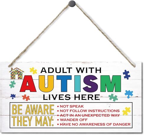 Person With Special Needs Lives Here Sign, Hanging Wood Sign Home Decorative, Printed Wood Wall Art Sign, Special Needs Awareness Sign, Please Be Aware Door Sign, Autism Family Wall Decor 12 * 6inch in Saudi Arabia