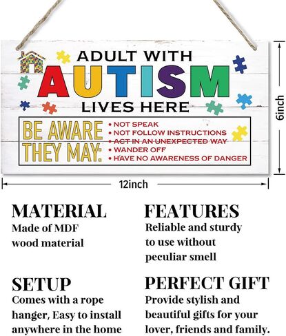 Person With Special Needs Lives Here Sign, Hanging Wood Sign Home Decorative, Printed Wood Wall Art Sign, Special Needs Awareness Sign, Please Be Aware Door Sign, Autism Family Wall Decor 12 * 6inch in Saudi Arabia