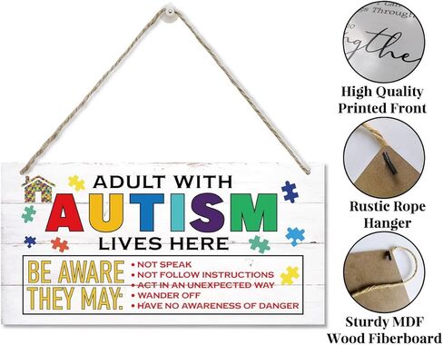 Person With Special Needs Lives Here Sign, Hanging Wood Sign Home Decorative, Printed Wood Wall Art Sign, Special Needs Awareness Sign, Please Be Aware Door Sign, Autism Family Wall Decor 12 * 6inch in Saudi Arabia