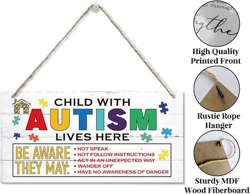 Person With Special Needs Lives Here Sign, Hanging Wood Sign Home Decorative, Printed Wood Wall Art Sign, Special Needs Awareness Sign, Please Be Aware Door Sign, Autism Family Wall Decor 12 * 6inch in Saudi Arabia
