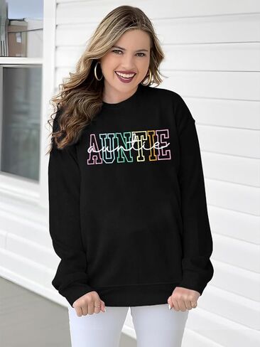 NANYUAYA Auntie Sweatshirt for Women Embroidered Cool Aunt Shirt Funny Letter Graphic Sweatshirts Long Sleeve Pullover Tops in Saudi Arabia