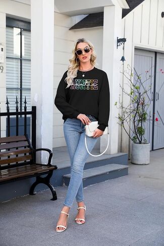 NANYUAYA Auntie Sweatshirt for Women Embroidered Cool Aunt Shirt Funny Letter Graphic Sweatshirts Long Sleeve Pullover Tops in Saudi Arabia