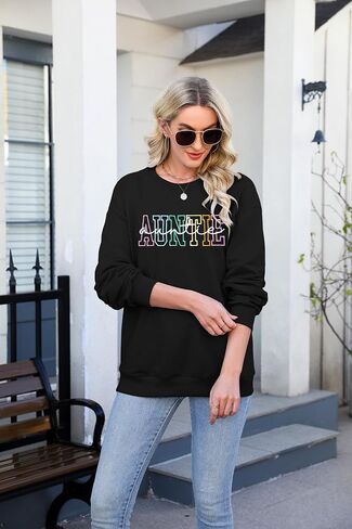 NANYUAYA Auntie Sweatshirt for Women Embroidered Cool Aunt Shirt Funny Letter Graphic Sweatshirts Long Sleeve Pullover Tops in Saudi Arabia