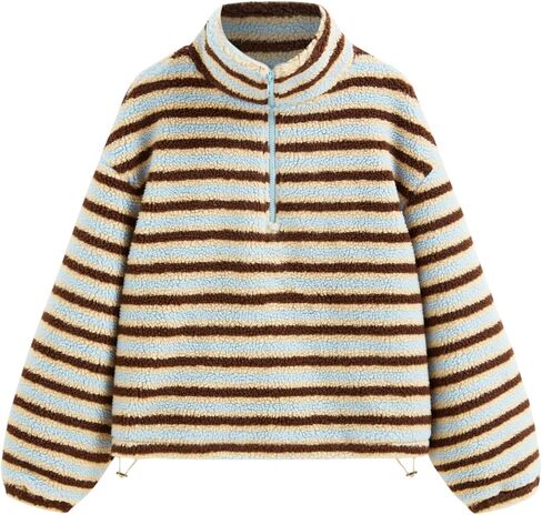 قميص من النوع الثقيل CIDER Fleece Stripe ذو ياقة واقفة ورباط ونصف سحاب in Saudi Arabia