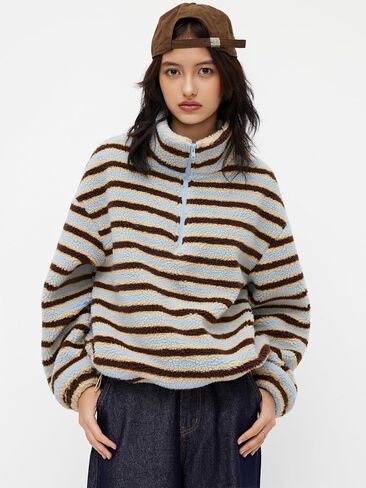 قميص من النوع الثقيل CIDER Fleece Stripe ذو ياقة واقفة ورباط ونصف سحاب in Saudi Arabia
