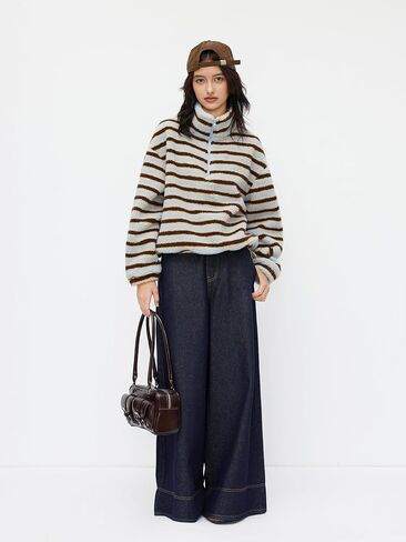 قميص من النوع الثقيل CIDER Fleece Stripe ذو ياقة واقفة ورباط ونصف سحاب in Saudi Arabia