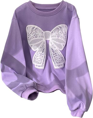 SHENHE Girl's Bow Sweatshirts Cute Long Sleeve Crewneck Pullover Tops Graphic Preppy Sweatshirts Hoodies Teen in Kuwait