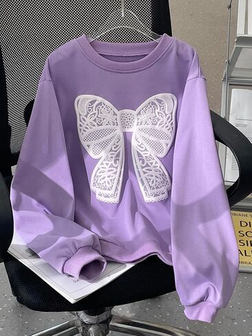 SHENHE Girl's Bow Sweatshirts Cute Long Sleeve Crewneck Pullover Tops Graphic Preppy Sweatshirts Hoodies Teen in Kuwait