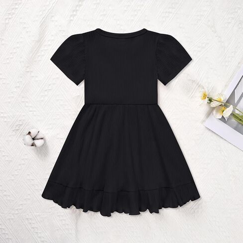 Little Girl Summer Dress Girls Puff Short Sleeve Ruffle Dress Solid Color A-Line Dresses 3-8 Years in Kuwait