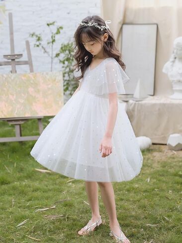 New 1-12Y Girls Tulle Dress Flutter Sleeve Sparkle Dot Soft Cotton Lined Party Summer in Saudi Arabia