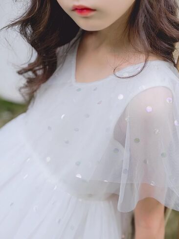 New 1-12Y Girls Tulle Dress Flutter Sleeve Sparkle Dot Soft Cotton Lined Party Summer in Saudi Arabia