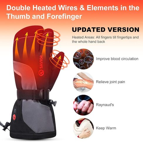 SAVIOR HEAT Heated Ski Mittens 3-Finger Gloves Electric Rechargeable Battery Mitts for Men Women Kids Winter Snowboard Motorcycle Skating Camping Hunting in Saudi Arabia
