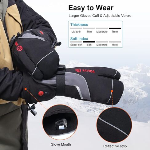 SAVIOR HEAT Heated Ski Mittens 3-Finger Gloves Electric Rechargeable Battery Mitts for Men Women Kids Winter Snowboard Motorcycle Skating Camping Hunting in Saudi Arabia