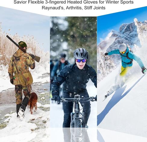 SAVIOR HEAT Heated Ski Mittens 3-Finger Gloves Electric Rechargeable Battery Mitts for Men Women Kids Winter Snowboard Motorcycle Skating Camping Hunting in Saudi Arabia