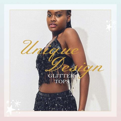 Twinklede الترتر شرابة قمم الرقص الشرقي أعلى Strappy الرسن الصدرية أعلى عارية الذراعين المحاصيل أعلى حزب Dacne زي سترة للنساء (الذهب) in Kuwait