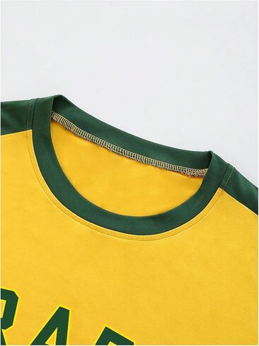 Men's Brazil Soccer Jersey Tees Letter Print Graphic Short Sleeve Crew Neck T Shirts Top in Kuwait