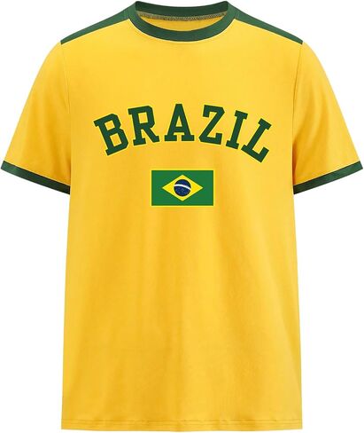 Men's Brazil Soccer Jersey Tees Letter Print Graphic Short Sleeve Crew Neck T Shirts Top in Saudi Arabia