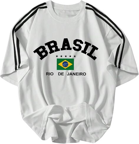 Men's Brazil Soccer Jersey Tees Letter Print Graphic Short Sleeve Crew Neck T Shirts Top in Kuwait