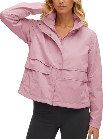 سترة Fisoew النسائية المقصوصة بسحاب وياقة واقفة خفيفة الوزن ونشطة في الهواء الطلق مع جيب in Kuwait