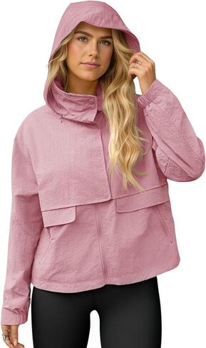 سترة Fisoew النسائية المقصوصة بسحاب وياقة واقفة خفيفة الوزن ونشطة في الهواء الطلق مع جيب in Kuwait