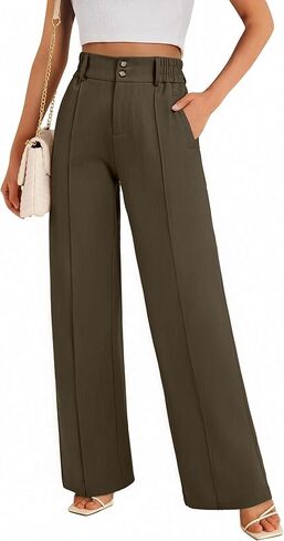 FUNYYZO Wide Casual Pants Women's High Elastic Waisted Business Work Trousers Long Straight Suit Pants in Kuwait