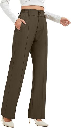 FUNYYZO Wide Casual Pants Women's High Elastic Waisted Business Work Trousers Long Straight Suit Pants in Kuwait
