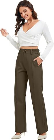 FUNYYZO Wide Casual Pants Women's High Elastic Waisted Business Work Trousers Long Straight Suit Pants in Kuwait