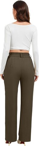 FUNYYZO Wide Casual Pants Women's High Elastic Waisted Business Work Trousers Long Straight Suit Pants in Kuwait