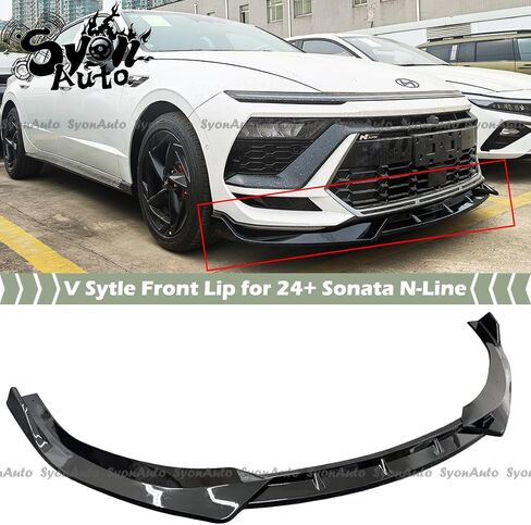 FOR 2024-2026 HYUNDAI SONATA N-LINE GLOSS BLACK V STYLE FRONT BUMPER LIP SPLITTER KIT in Saudi Arabia