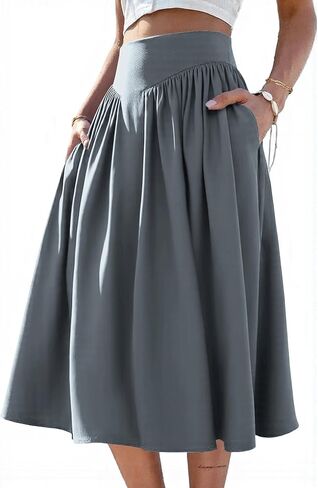 تنانير للنساء بطول متوسط ​​2025 تنورة صيفية كلاسيكية طويلة بطيات على شكل حرف A in Kuwait