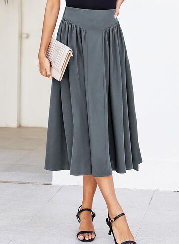 تنانير للنساء بطول متوسط ​​2025 تنورة صيفية كلاسيكية طويلة بطيات على شكل حرف A in Kuwait