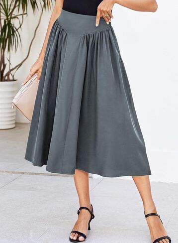 تنانير للنساء بطول متوسط ​​2025 تنورة صيفية كلاسيكية طويلة بطيات على شكل حرف A in Kuwait