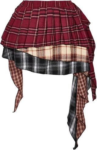 SweatyRocks Women's Plus Size Y2K High Waist Ruffle Pleated Asymmetrical High Low Plaid Mini Short Skirts in Saudi Arabia