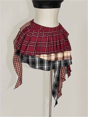 SweatyRocks Women's Plus Size Y2K High Waist Ruffle Pleated Asymmetrical High Low Plaid Mini Short Skirts in Saudi Arabia