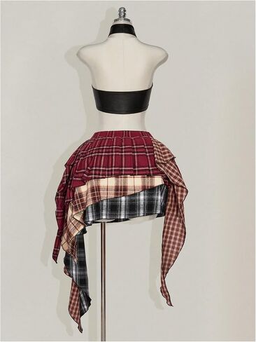 SweatyRocks Women's Plus Size Y2K High Waist Ruffle Pleated Asymmetrical High Low Plaid Mini Short Skirts in Saudi Arabia