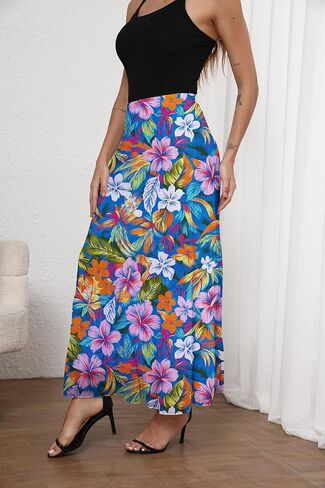 Women's Chiffon Elastic High Waist Pleated A-Line Flared Maxi Skirts in Saudi Arabia