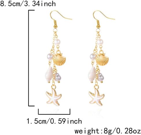 Boho Cute Seashell Starfish Conch Drop Dangle Earrings for Women, Charm Small Sea Shell Pearl Long Dangling Earrings Beach Holiday Party Jewelry Gifts in Saudi Arabia