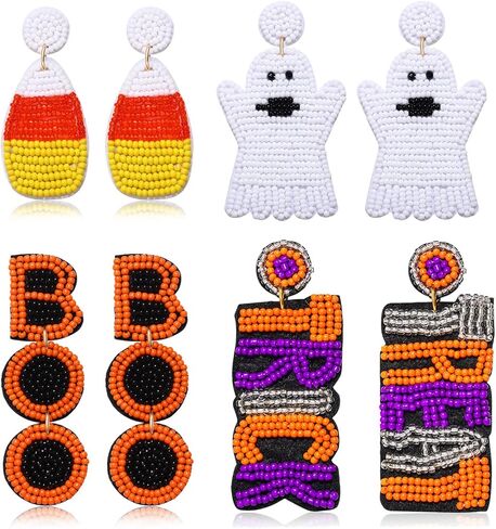 Halloween Beaded Earrings Set Spooky Boo Pumpkin Ghost Earrings for Women Candy Corn Trick Treat Drop Dangle Earrings for Cosplay Costume Parties Holiday Gifts in Kuwait