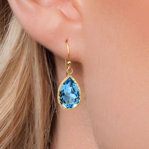 Gem Stone King 14K Yellow Gold Swiss Blue Topaz Drop Dangle French Wire Earrings For Women | 7.00 Cttw | Gemstone Birthstone | Pear Shape 12X8MM in Saudi Arabia