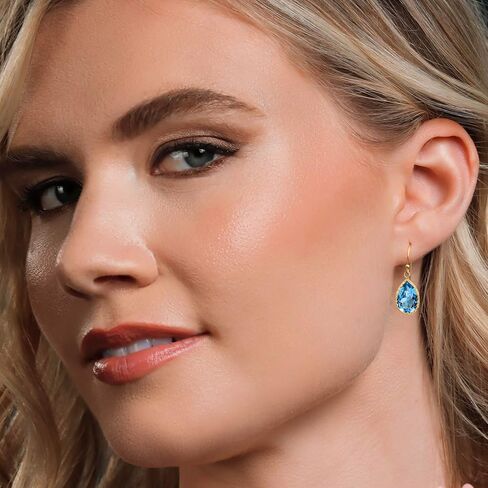 Gem Stone King 14K Yellow Gold Swiss Blue Topaz Drop Dangle French Wire Earrings For Women | 7.00 Cttw | Gemstone Birthstone | Pear Shape 12X8MM in Saudi Arabia