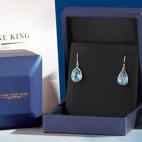 Gem Stone King 14K Yellow Gold Swiss Blue Topaz Drop Dangle French Wire Earrings For Women | 7.00 Cttw | Gemstone Birthstone | Pear Shape 12X8MM in Saudi Arabia