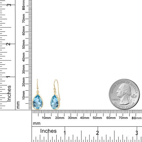 Gem Stone King 14K Yellow Gold Swiss Blue Topaz Drop Dangle French Wire Earrings For Women | 7.00 Cttw | Gemstone Birthstone | Pear Shape 12X8MM in Saudi Arabia