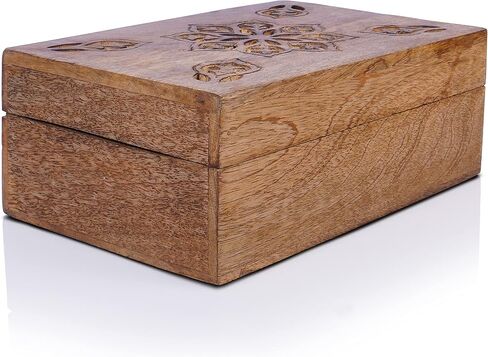 Mela Artisans Decorative Storage Box with Hinged Lid - Light Burnt, Large | 9" x 6" x 3.5" | Rustic Serena Style | Crafted from Mango Wood|Ideal for Keepsakes, Trinkets, Jewelry and Tea Box, Book Boxs in Kuwait