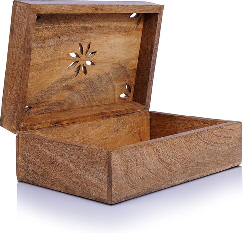 Mela Artisans Decorative Storage Box with Hinged Lid - Light Burnt, Large | 9" x 6" x 3.5" | Rustic Serena Style | Crafted from Mango Wood|Ideal for Keepsakes, Trinkets, Jewelry and Tea Box, Book Boxs in Kuwait