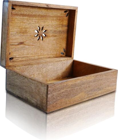Mela Artisans Decorative Storage Box with Hinged Lid - Light Burnt, Large | 9" x 6" x 3.5" | Rustic Serena Style | Crafted from Mango Wood|Ideal for Keepsakes, Trinkets, Jewelry and Tea Box, Book Boxs in Kuwait